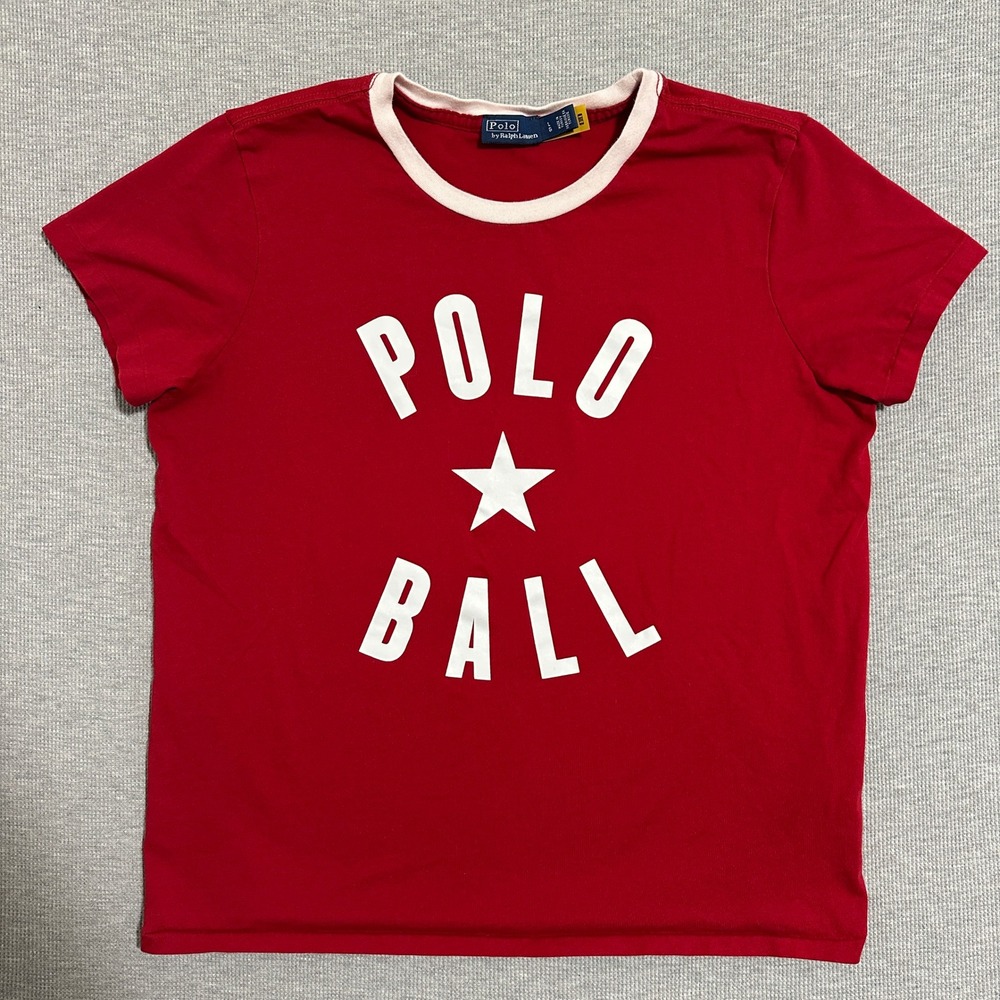 Polo Ralph Lauren Red Polo Ball Graphic Ringer T-Shirt Womens Size Large